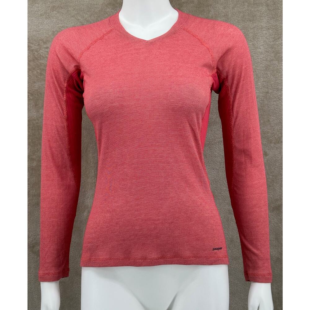 Patagonia Top Womens XS Red Capilene Performance Base Layer Long Sleeves‎ V-Neck